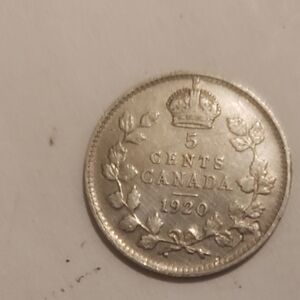 1920 Canada 5 Cents Silver Coin